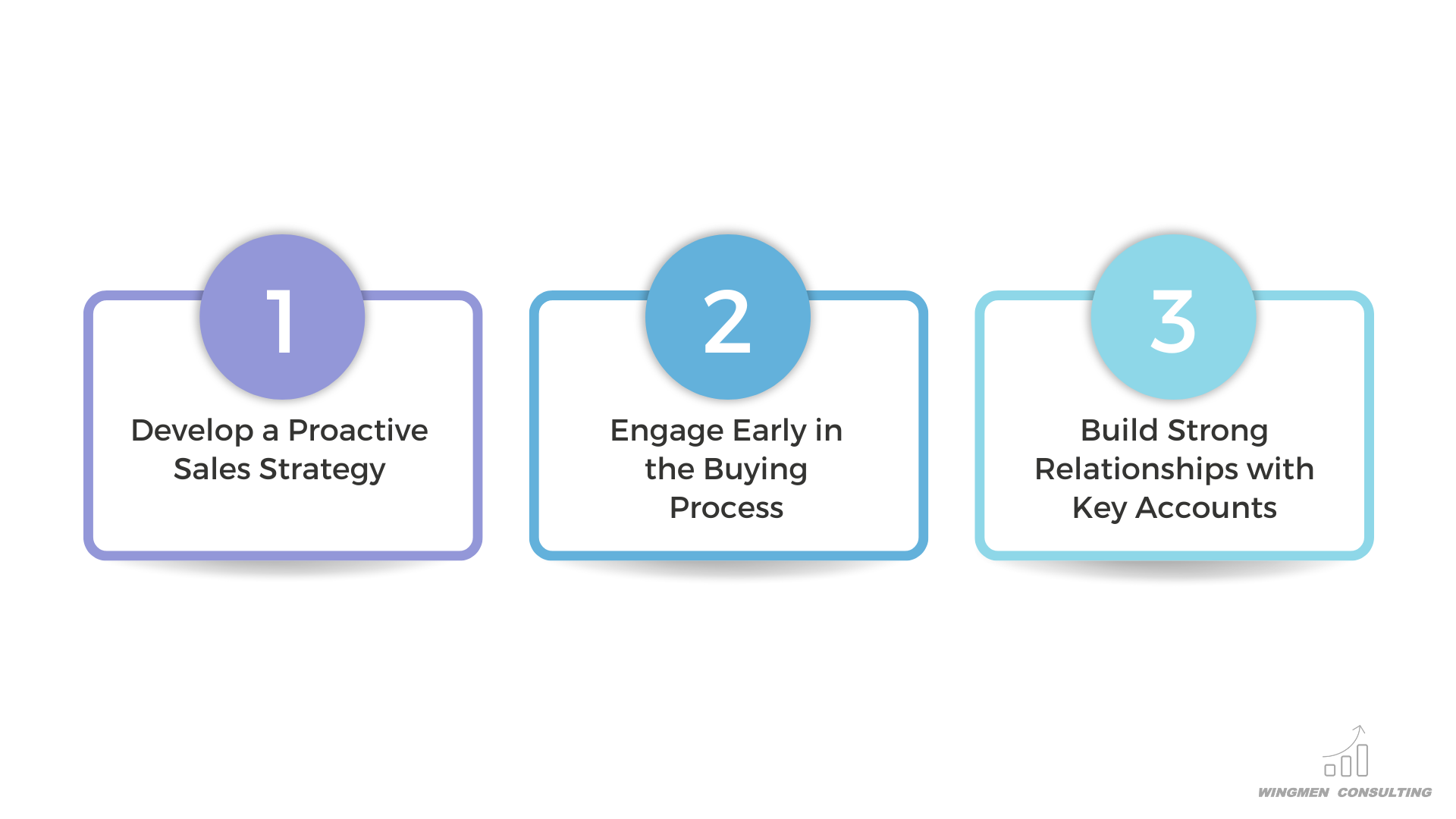 develop a proactive sales strategy, engage early in the buying process, build strong relationships with key accounts