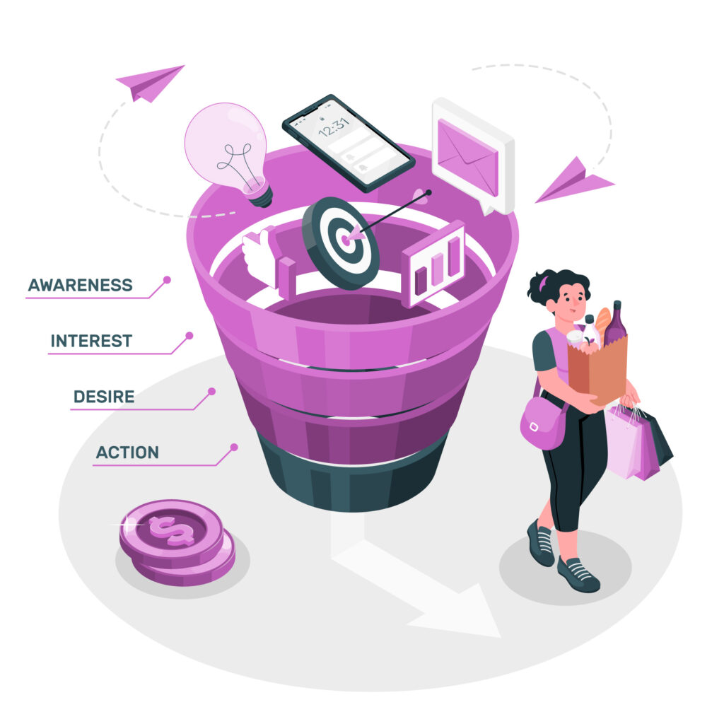 Marketing funnel concept illustration bottlenecks in your sales funnel